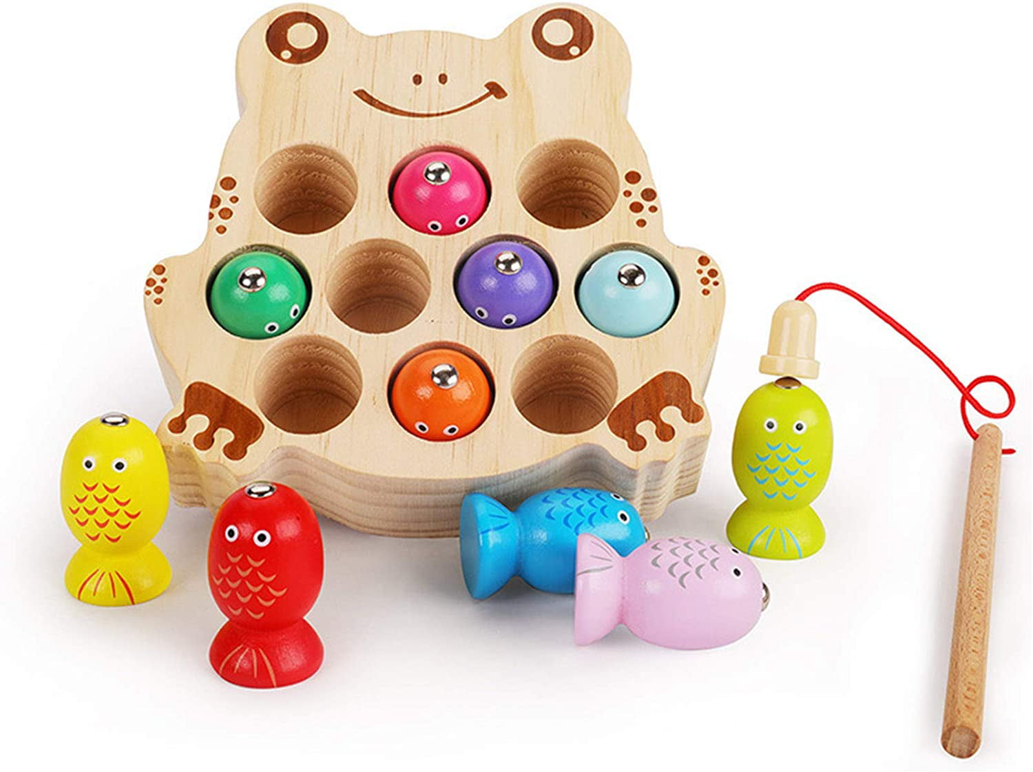 Cute Wooden Cat Magnetic Fishing Game Toy Set for Boys and Girls Age 3+ 