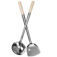 thumbnail image 1 of 2pcs Long Handle Shovel Spoon Set Stainless Steel Cooking Shovel Spatula Cooking Spoon for Home (Spatula + Spoon), 1 of 9