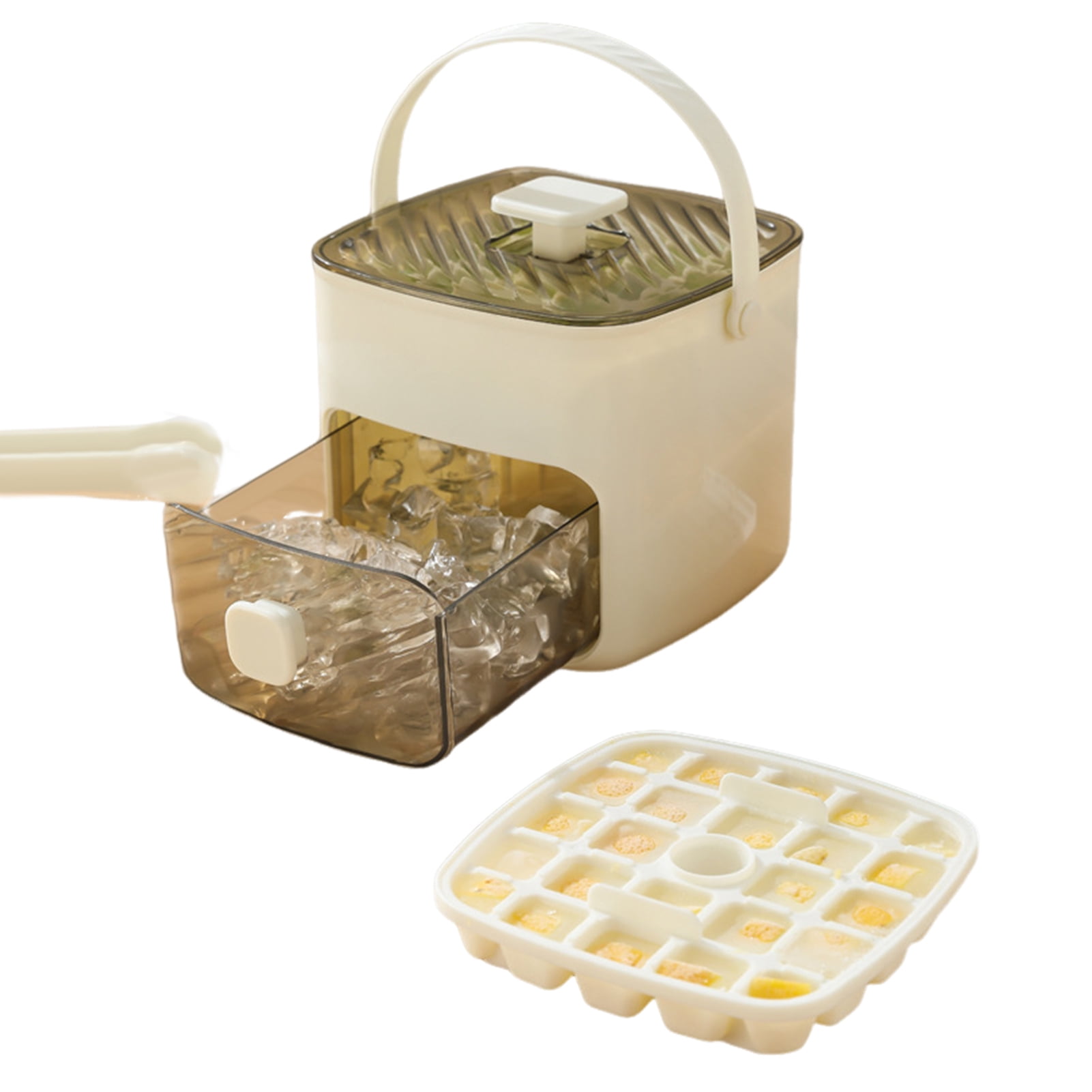 OIUR Ice Cube Tray for Freezer Sphere Ice Mold Maker with Lid And Bin One Button Release Circle Ice Cube Mold Ice Bucket for Whiskey Cocktails