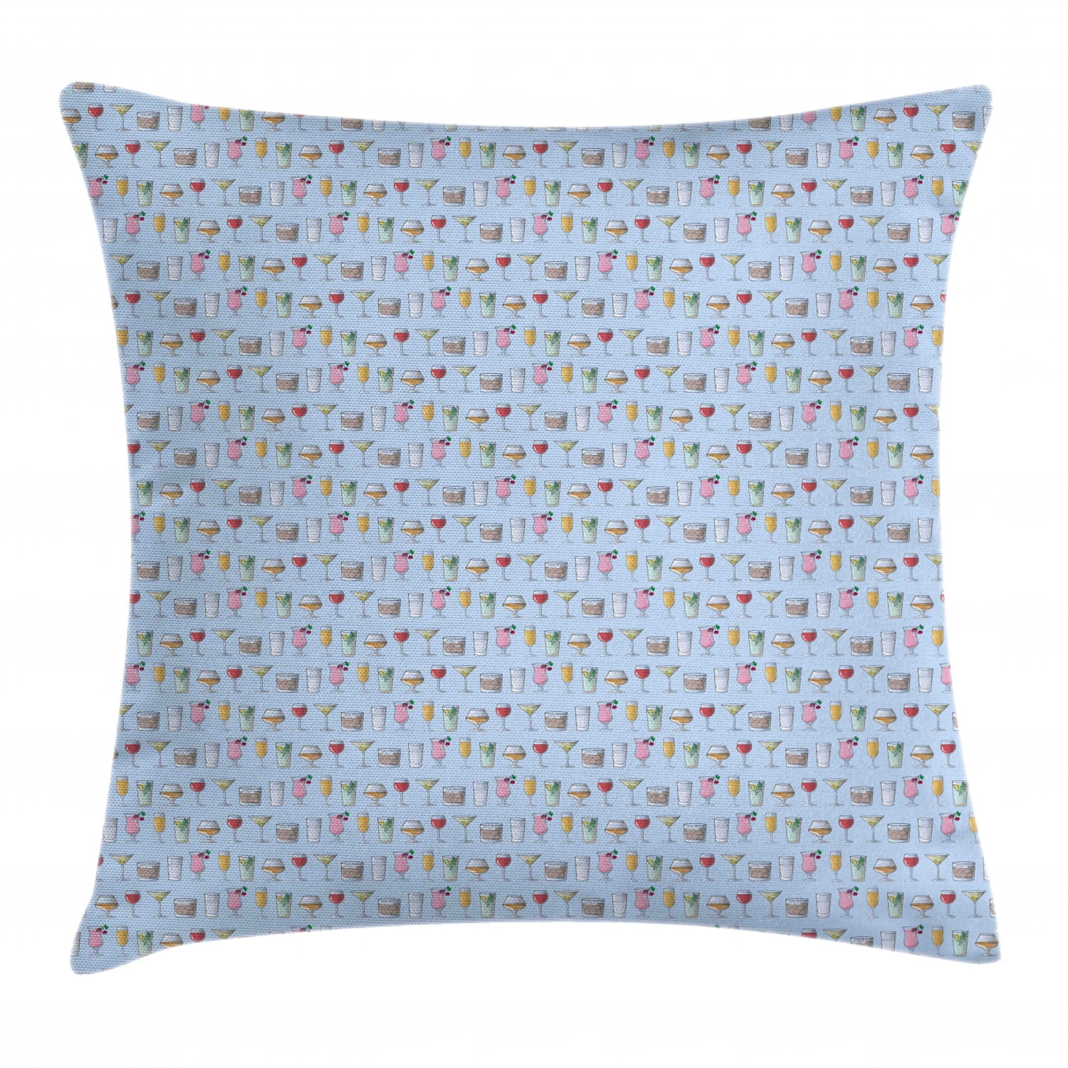 Cocktail Throw Pillow Cushion Cover, Continuous Pattern of Alcoholic Beverages in Various