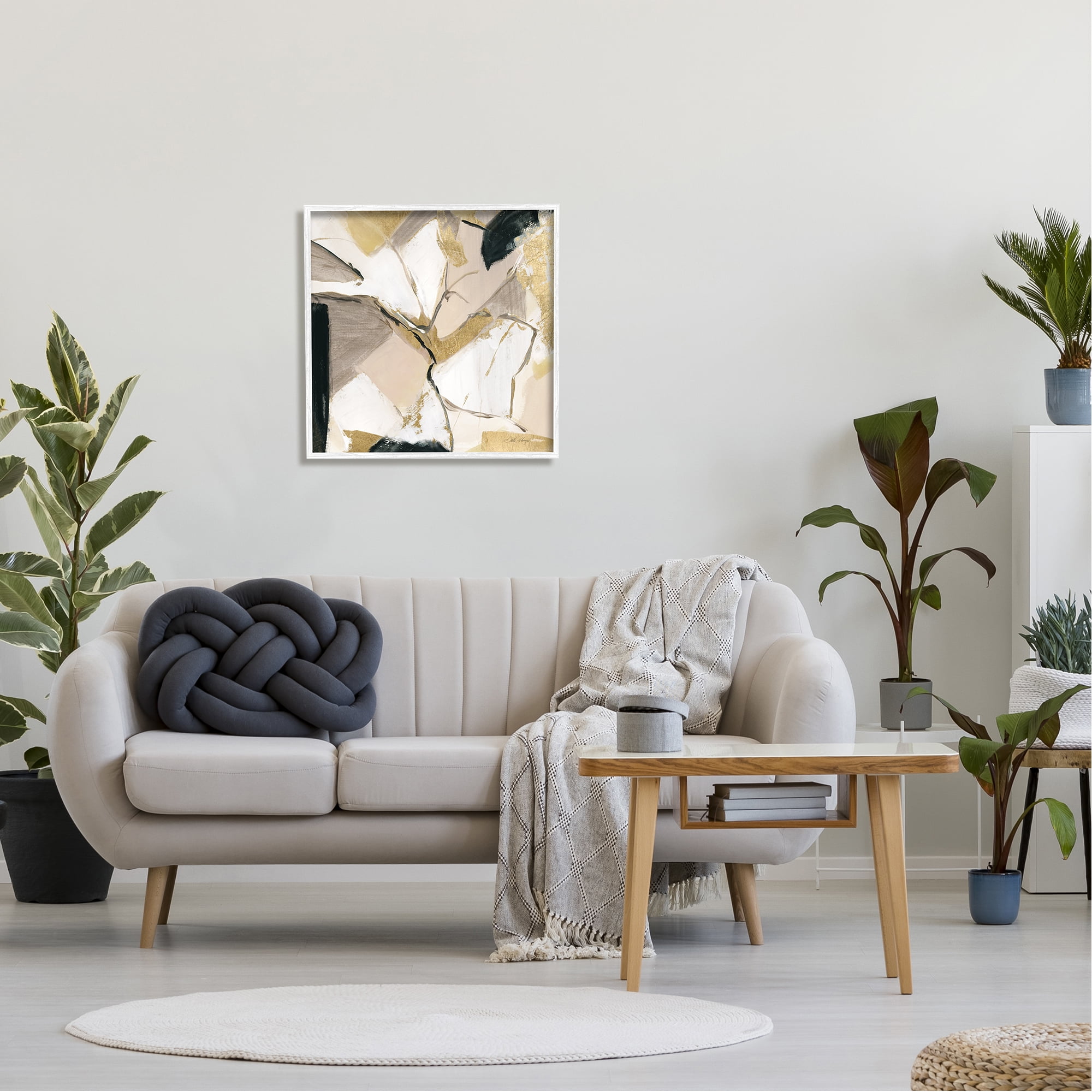 Stupell Industries Glam & Beige Abstraction Abstract Painting White Framed Art Print Wall Art, 24 x 24