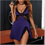 Snorda Lingerie for Women V Neck Nightwear Satin Sleepwear Lace Chemise Mini Teddy Sexy Full Slips Sleepwear S-3XL