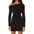 thumbnail image 2 of Vestido Minivestido Elegante de Fiesta para Mujer, de Otoño e Invierno, Color Liso, con Hombros Descubiertos, Larga, Plisado y Ajustado. Negro L, 2 of 7