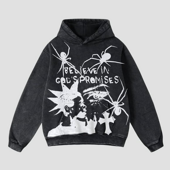 Spider Religion Vintage Character Portrait Graphics Hooded Men Y2K Autumn Long Sleeves Oversize Sweatshirt Streetwear Women Tops