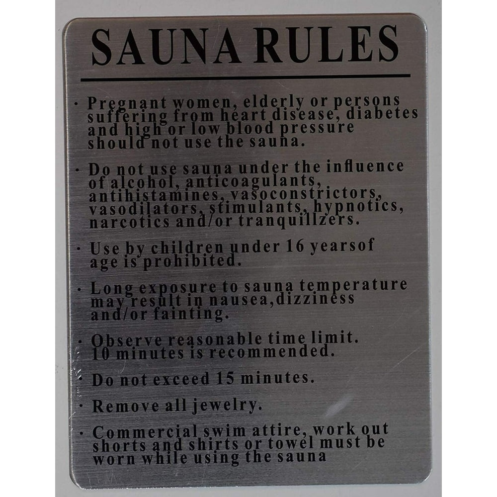 Sauna Rules Sign (White, Rust Free Aluminium 8.5x11)