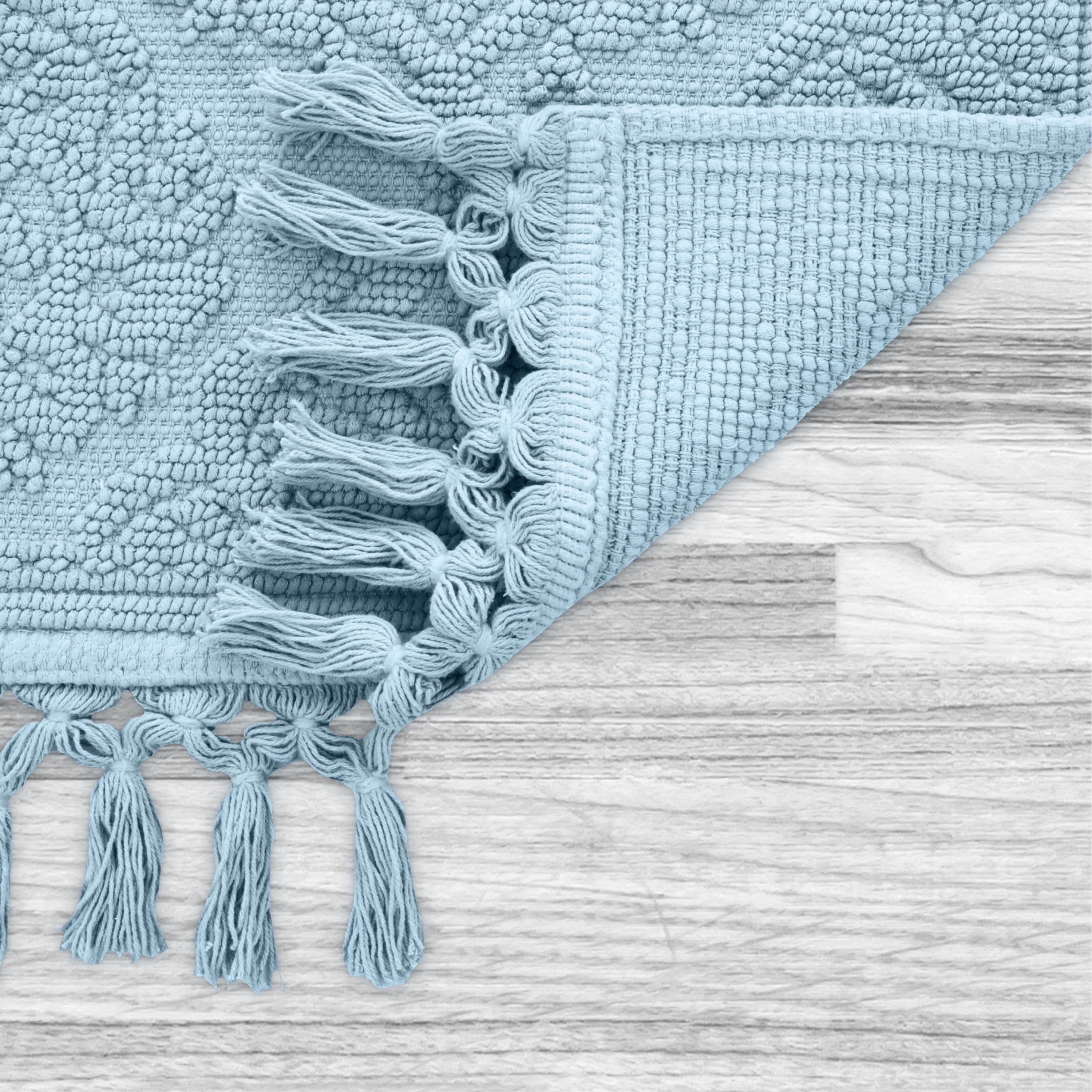 Jean Pierre Ricardo Cotton Fringe 2-Piece Bath Rug Set, Light Blue
