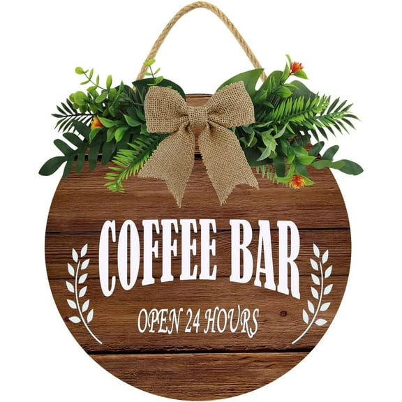 Eveokoki 12" Coffee Bar Wall Signs Decor, Coffee Bar Open 24 Hours Sign, Farmhouse Wood Coffee Signs Coffee Bar Decor for Coffee Station, Coffee Lover Gift