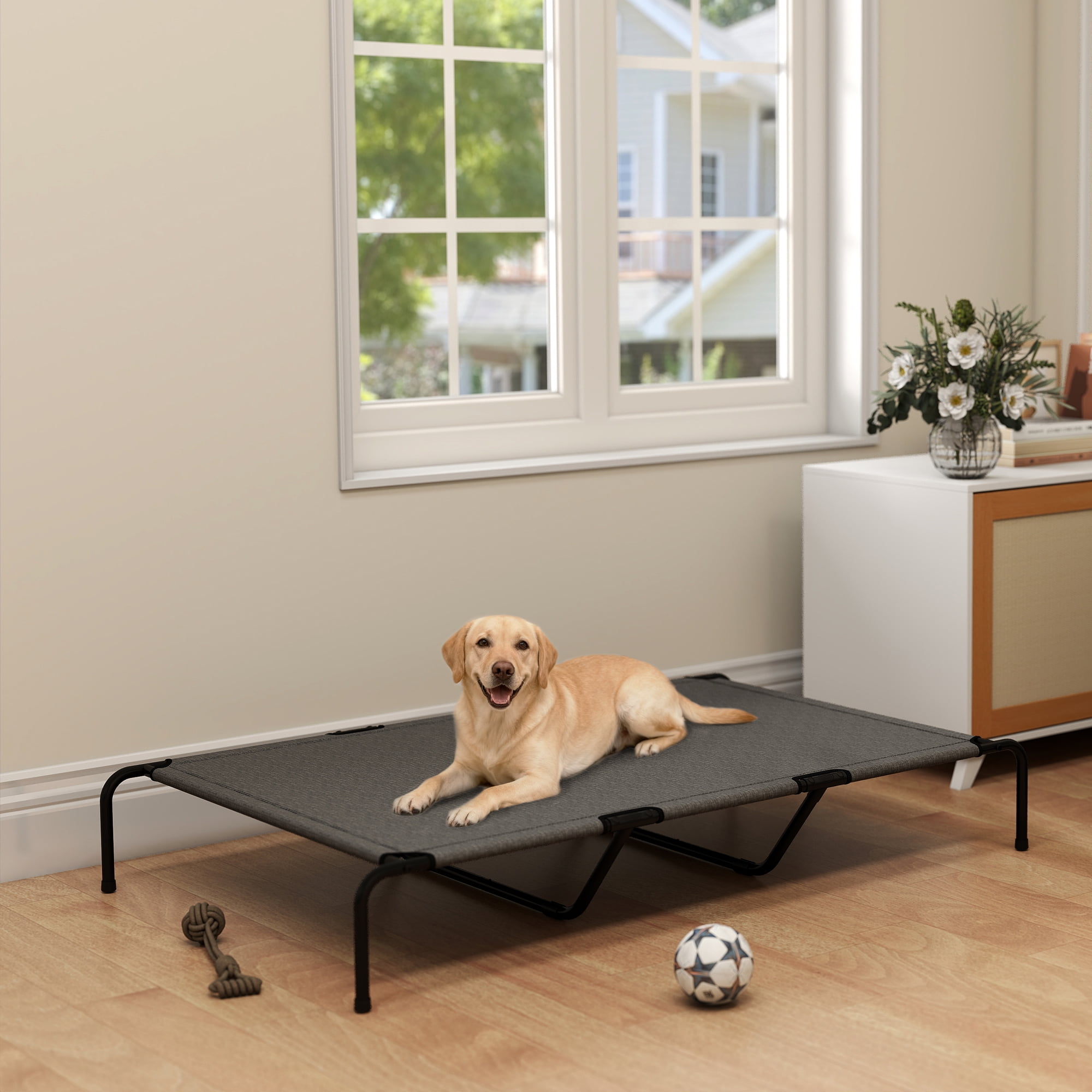 PawHut Elevated Dog Bed Large Breeds Outdoor Dog Bed Breathable Mesh Steel Frame Gray 60"L