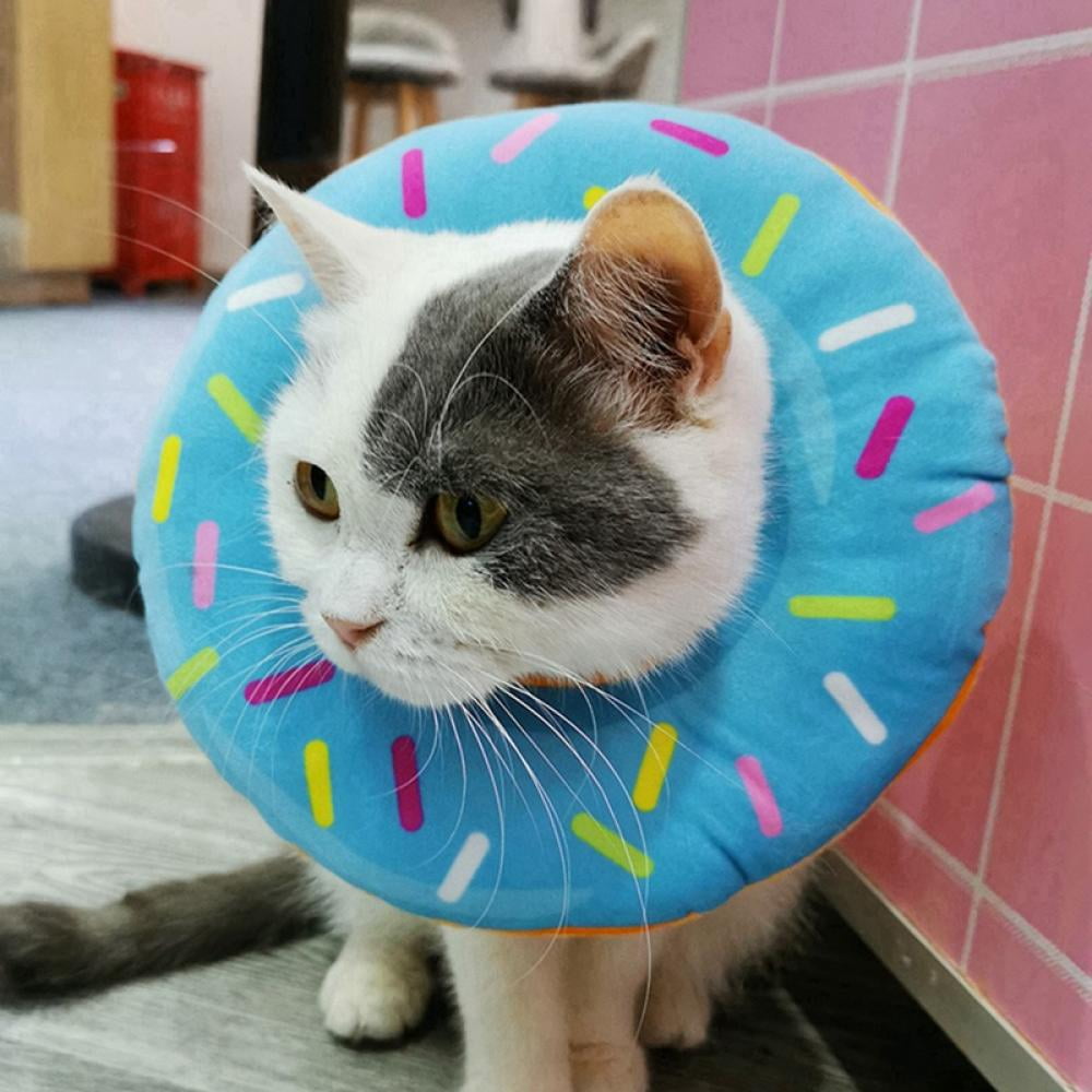 Neck Surgery Recovery Protective Cone Wound Healing Cute Donuts Burgundy, S Adjustable cat Recovery Collar Soft Side cat Cone for Kittens and Cats 