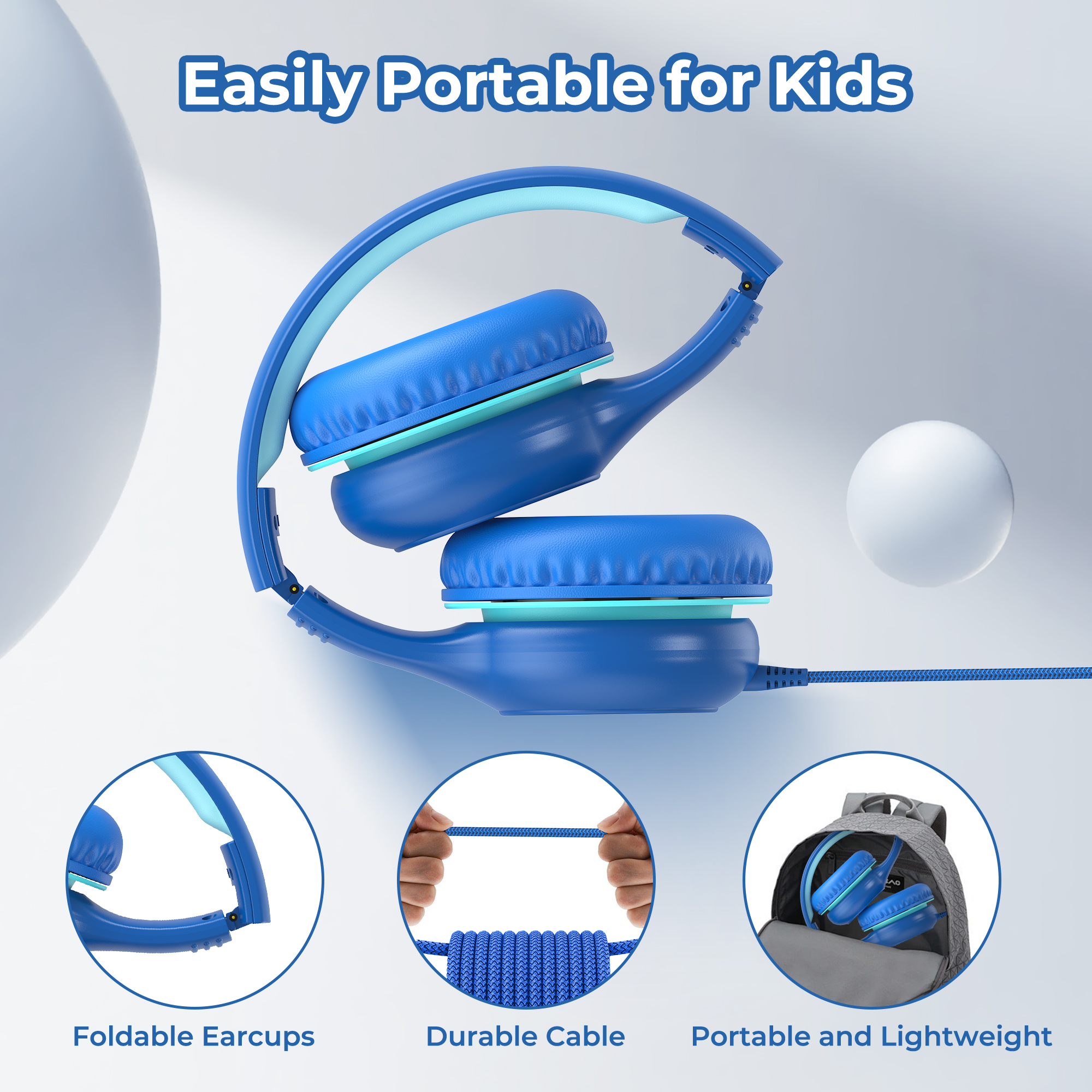 Seenda Kids Foldable Wired Over-Ear Headphones, Blue photo 7
