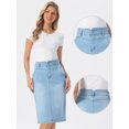 thumbnail image 2 of DARING DIVA Women's Back Slit Stretchy Below Knee Length Jean Skirt M Light Blue, 2 of 7