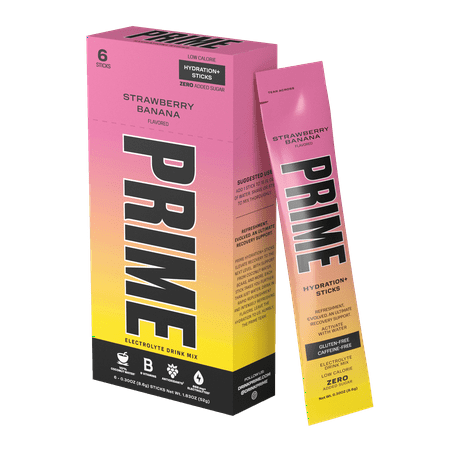 Prime Hydration Sticks, Strawberry Banana, 6 Count, Electrolytes, Zero Sugar