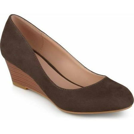 - Womens Stacked Wood Heel Classic Faux Suede Wedges