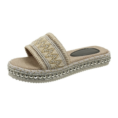 

Womens Sandals Ladies Summer Retro Colour Blocking Bohemian Style Thick Bottom Beach Outer Wear Large Size Sandals Slippers Orthopedic Sandals for Women(Color:White Size:US 9)