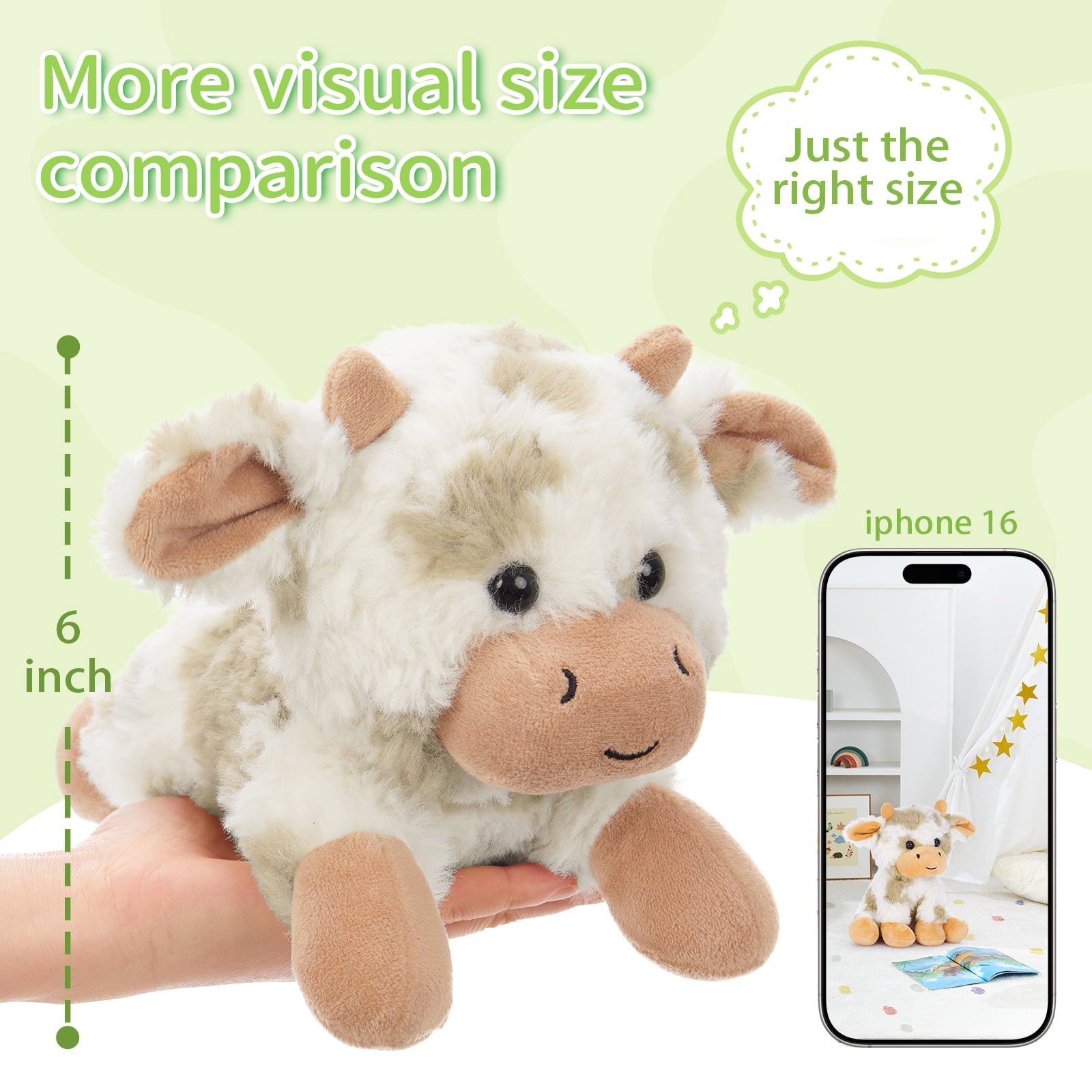 MorisMos 6" Lying Cow Stuffed Animal, Super Soft Cow Plush Toy