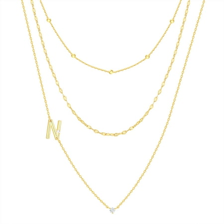 Believe by Brilliance N Triple Chain Initial Necklace Set in 14KT Gold Flash Plated Brass