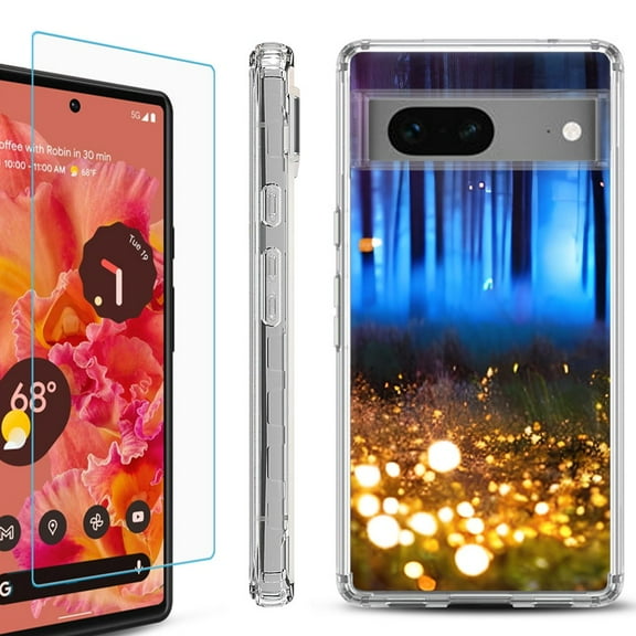OneToughShield ® for Google Pixel 7a Shockproof Bumper Phone Case, with Tempered Glass Screen Protector - Fireflies
