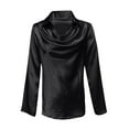 thumbnail image 4 of Women's Flowy Satin Cowl Neck Blouse Long Sleeve Office Wear Wrinkle Resistant Work Tops, 4 of 5