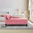 thumbnail image 6 of Upholstered Velvet Chaise Lounge with Left Armrest & Storage Space,Button Tufted Lounge Chair w/Lumbar Pillow,Modern Lounge Chair for Bedroom, Living Room and Office,Pink, 6 of 8