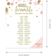 Koyal Wholesale Baby Shower Word Scramble Game Blush Pink Gold Glitter, Paper Party Favors, 20-Pack