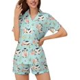 thumbnail image 2 of SKQIT Ensembles de Pyjama à Manches Courtes pour Femmes, 2 Pcs en Satin Doux Imprimé Mignon Chemise Boutonnée et Shorts, 2 of 8