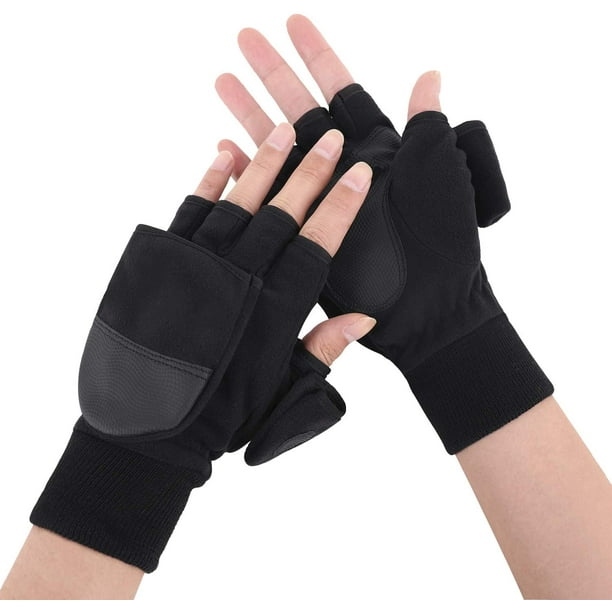 Men Women Warm Fleece Convertible Gloves Winter Thermal Flip-Over Mittens  Fingerless Touchscreen Gloves Photography Gloves Outdoor Windproof Fishing  Cycling Driving Cold Weather Gloves Xmas Gift 