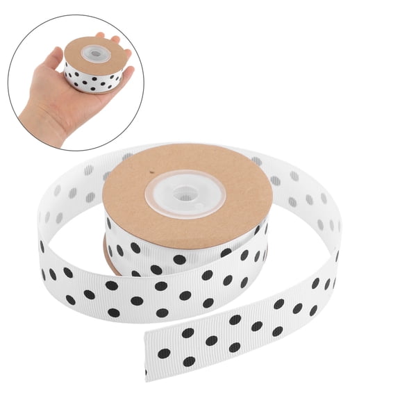 TABLZONE White Ribbed Polyester Ribbon with Polka Dots for DIY Craft and Wrapping
