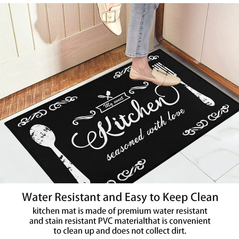 Comfort Cushioned Black Kitchen Rug Mat Set, Non-Slip, Washable, Black and White Decor, 2 Piece Comfort Cushioned Black Kitchen Rug Mat Set, Non-Slip, Washable, Black and White Decor, 2 Piece