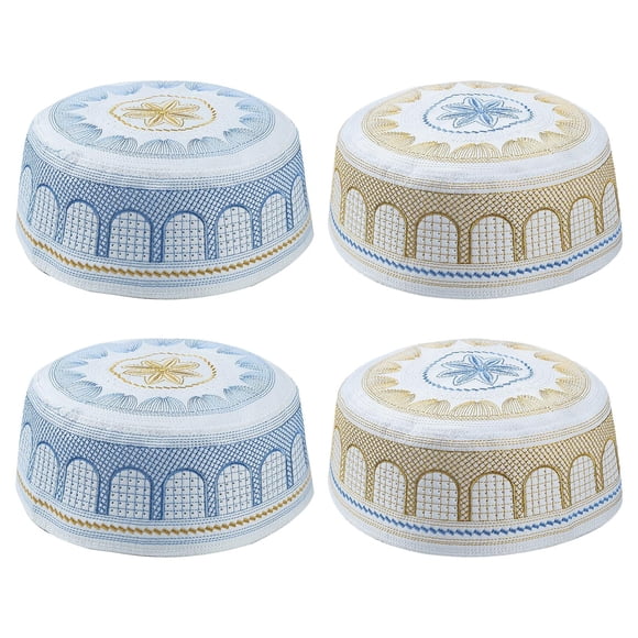 4x Mens Prayer Hat Structured Turkish Beanie Embroidery Topi Gift