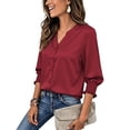 thumbnail image 6 of Womens Plus Size Shirts 3/4 Sleeve Button Down Tops for Women V Neck Dressy Casual Fall Top S-3XL, 6 of 8