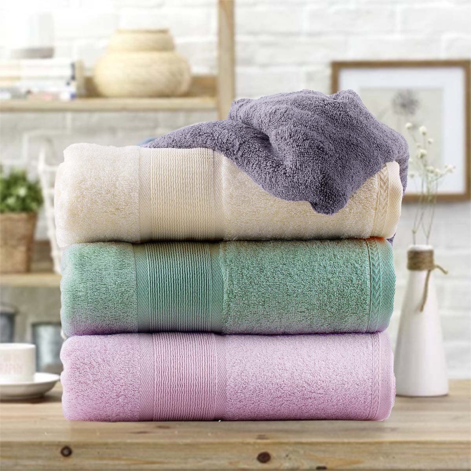 NC Bath Towel Set Soft Cotton Blend 2 Pack (27"x54"), Soft & Absorbent Towel Set, Green