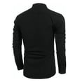 thumbnail image 6 of Men Cotton Linen Shirt Long Sleeve Stand Collar 1/3 Button Pure Color Breathable Loose Shirt Black Black L, 6 of 8