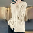 thumbnail image 5 of Vivianyn HD Women's Crew Neck Button Down Cardigan, Long Sleeve Casual Knit Sweater with Pockets,Beige,Size S-XXL, 5 of 5