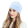 thumbnail image 2 of Weikingp Fascinators Hats for Women Women Muslim Turban Solid Hair Bonnet Head Scarf Wrap Cover Hats for Men Hats for Women Mens Hats (Clearance) Light blue Polyester, 2 of 4