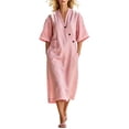 thumbnail image 2 of Ovbmpzd Summer Long Boho Beach Dresses for Women Linen Loose Sundresses Pink Short Sleeves V-Neck T-Shirt Dresses With Pockets,XXL, 2 of 4