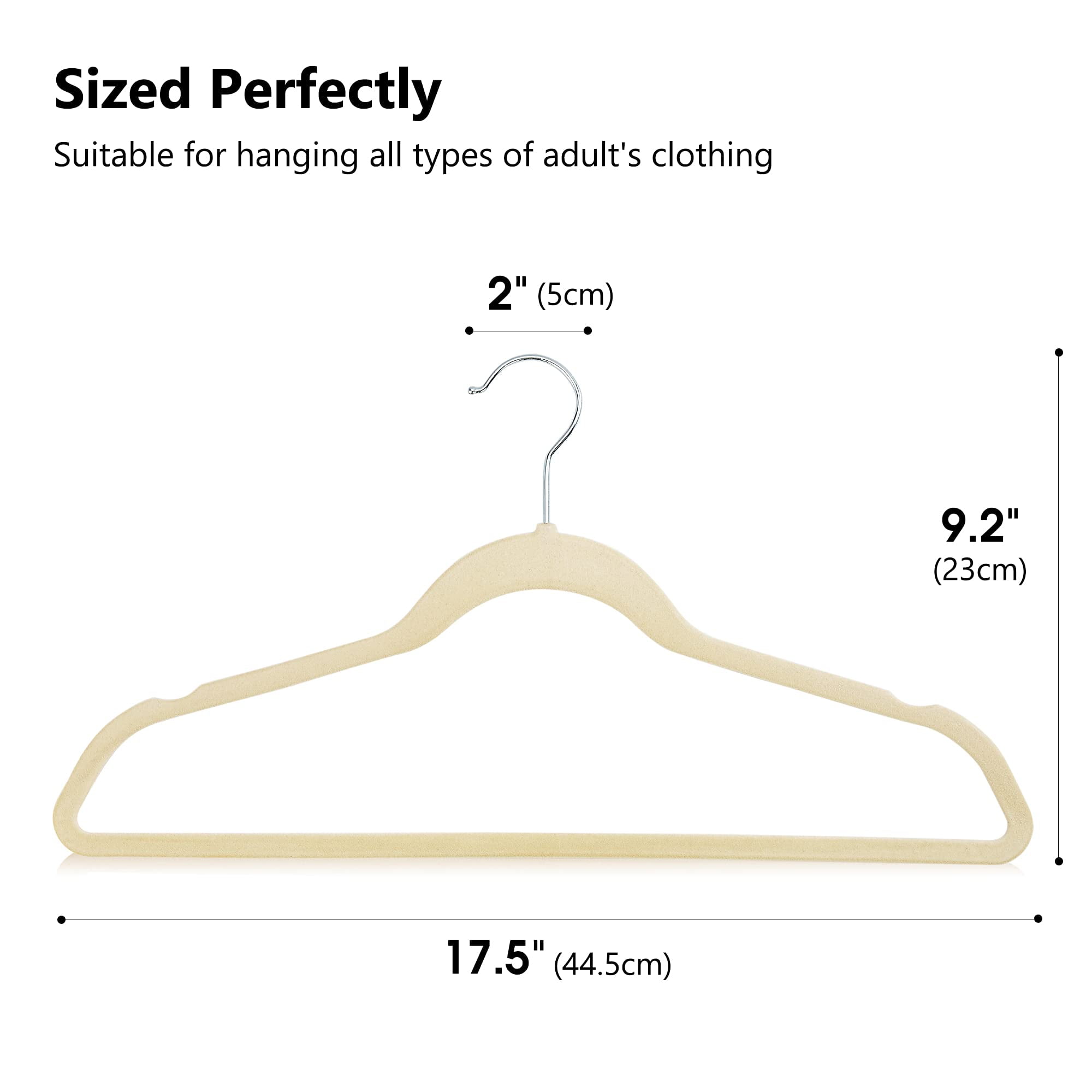 ACSTEP Velvet Hangers 60 Pack, Non-Slip Felt Clothes Hangers, with 360 Rotating Hook - Beige