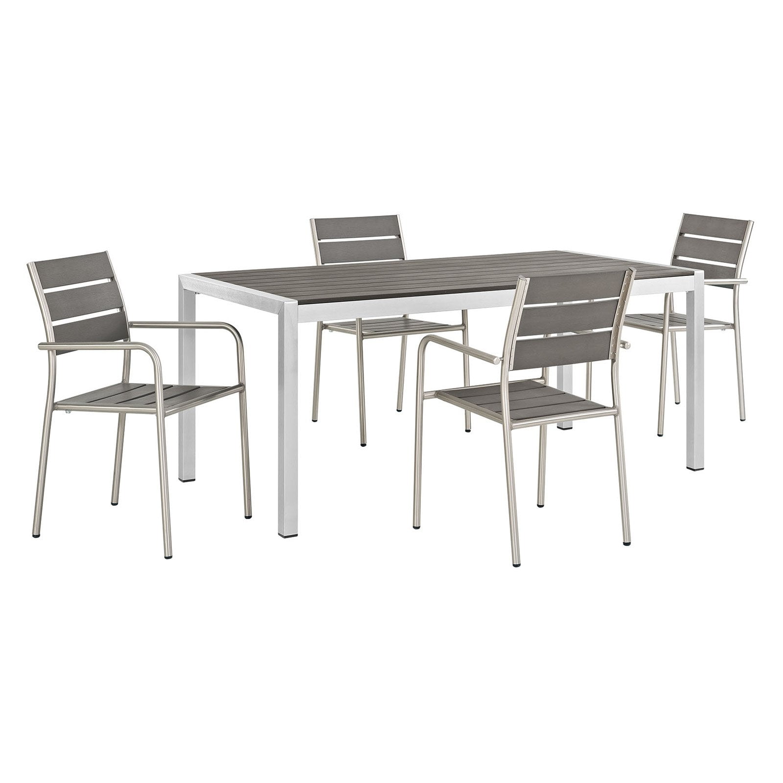 Modway Shore 5 Piece Outdoor Patio Aluminum Dining Set in Silver Gray