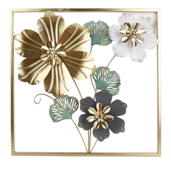 Xirurus Hand-Painted Metal Flower Wall Art – 18-inch Chinese Style Floral Sculpture for Living Room, Bedroom, Office, Indoor & Outdoor Decor