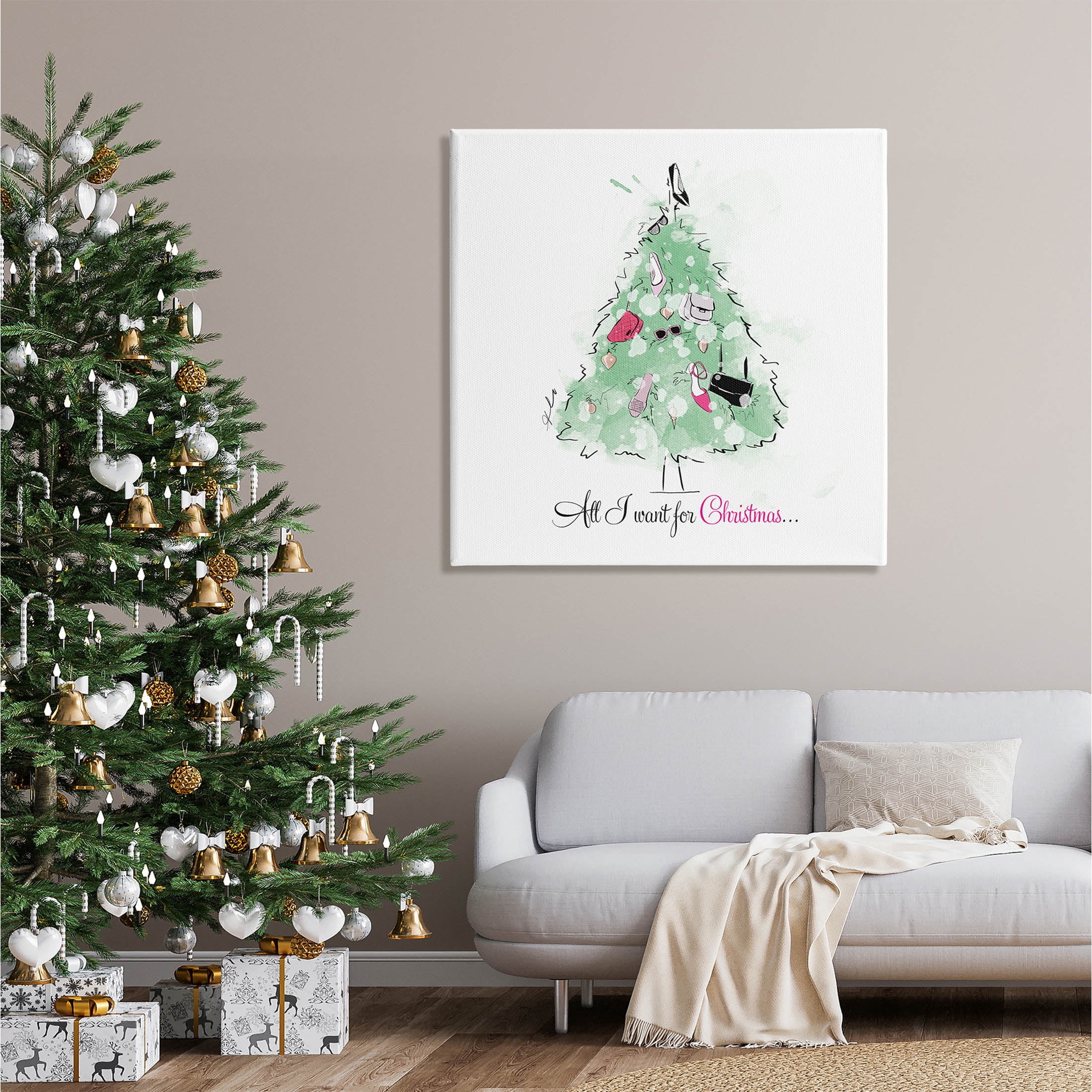 Stupell Industries All I want For Christmas Fashion Graphic Art Gallery Wrapped Canvas Print Wall Art, Design by Alison Petrie