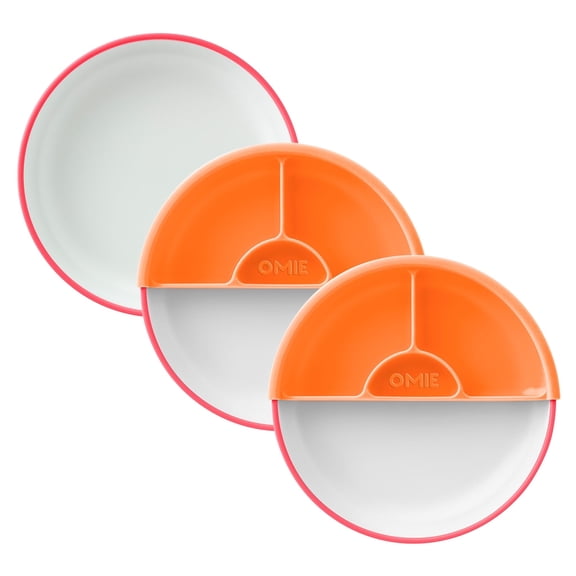 Omie Easy Scoop Plates for Kids - Unique Design Helps Food Fall into the Spoon - 3 Plates 2 Silicone Dividers by OmieLife