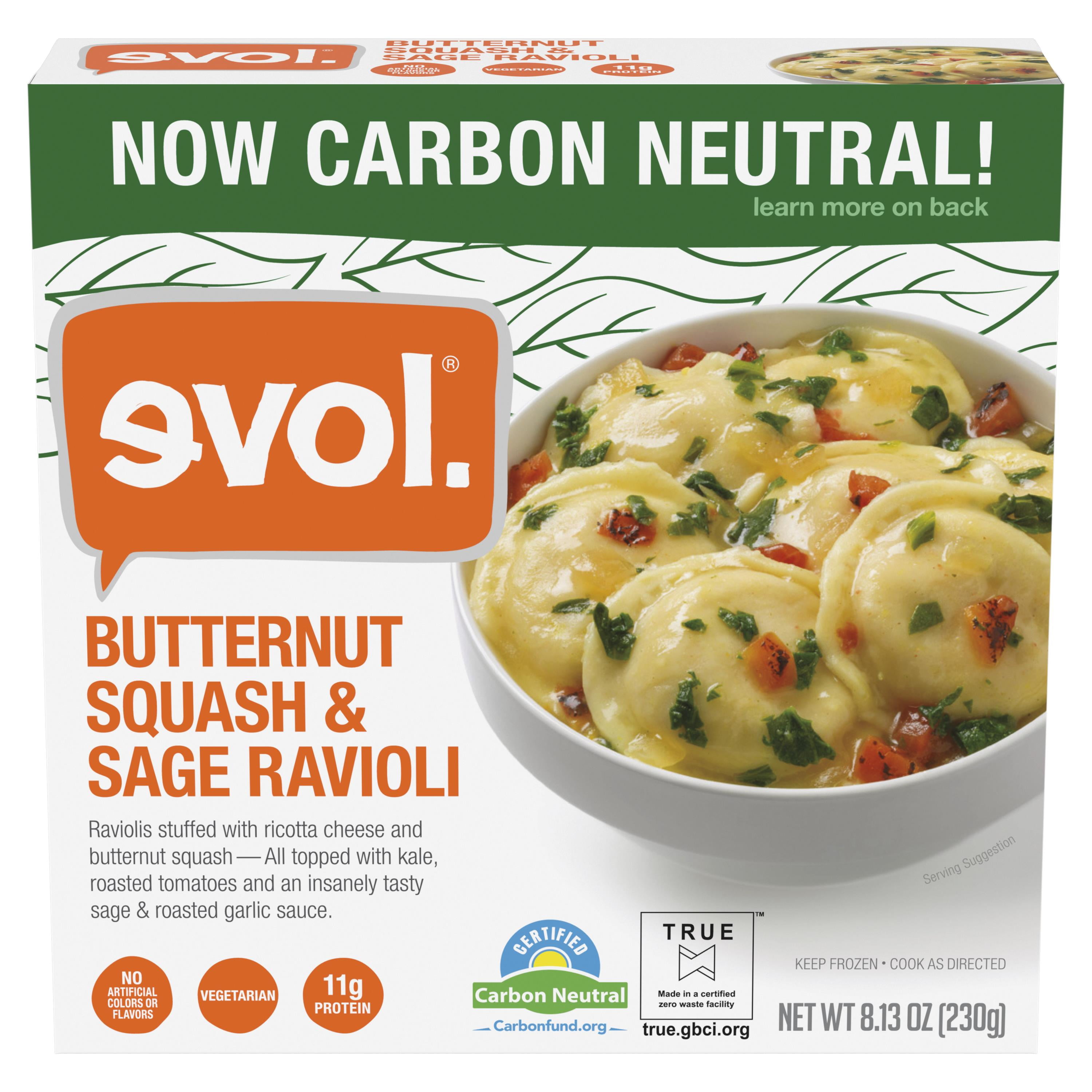 Evol Vegetarian Butternut Squash & Sage Ravioli, 8.13oz Box (Frozen)