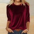 thumbnail image 2 of GBSYEWXS T-Shirts For Women Stretch 3/4 Sleeve Solid Color Tops Festival Crew Neck Shirts, 2 of 7