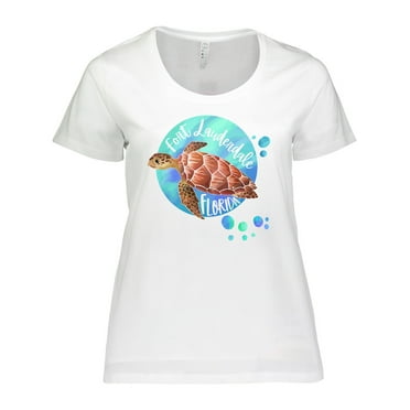 Inktastic Fort Lauderdale, Florida Swimming Sea Turtle with Bubbles Women's Plus Size T-Shirt
