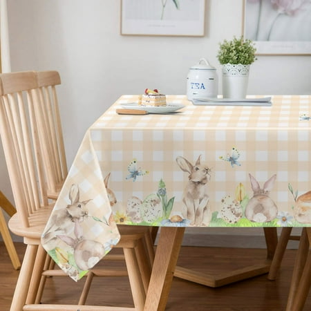 

Easter Tablecloth Rectangle 60 x 84 inch Table Cloth Cute Easter Bunny with Colorful Egg Indoor or Outdoor Holiday Spring Table Decorations for Dinner\u2026