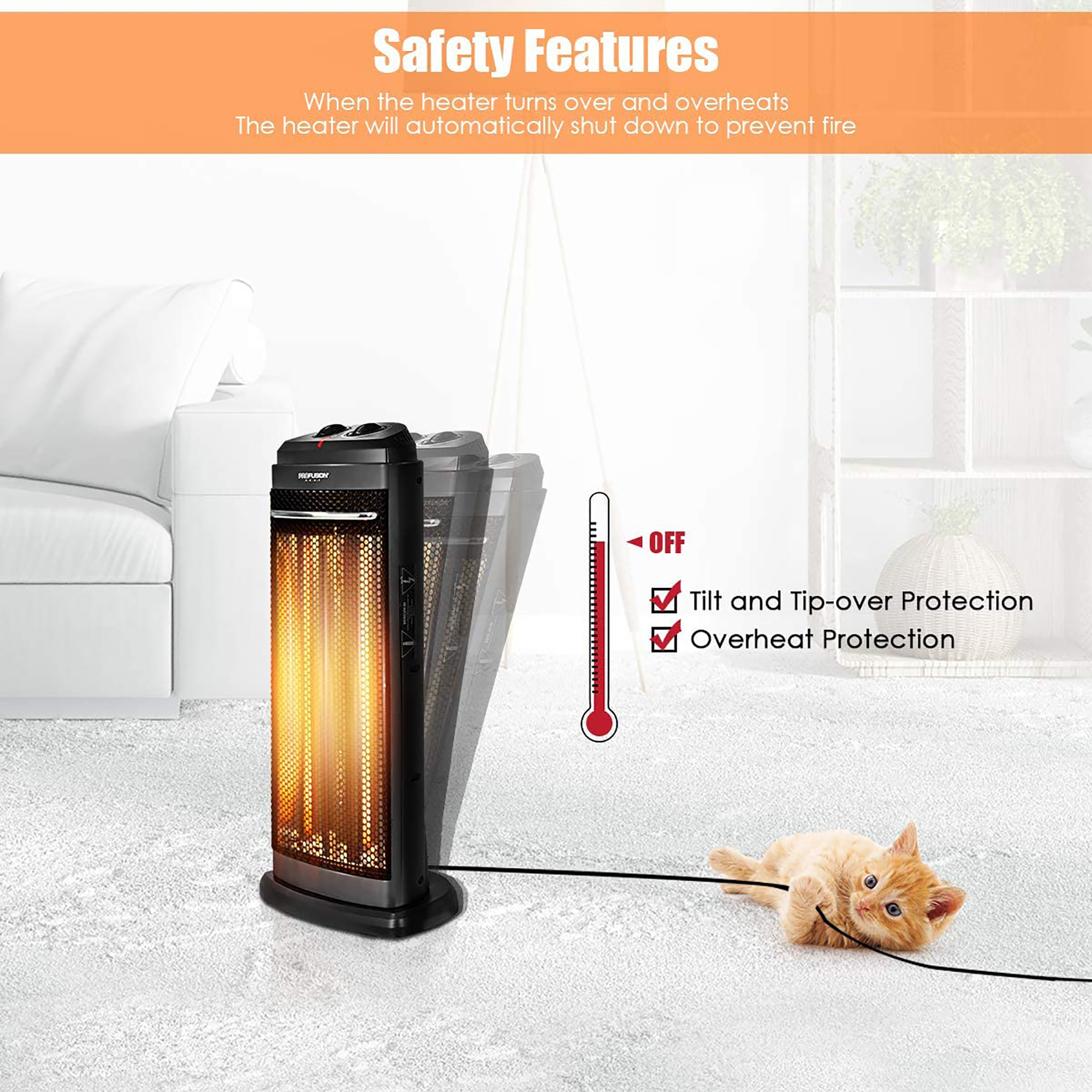 Costway Infrared Electric Quartz Heater Living Room Space Heating Radiant Fire Tower - image 4 of 9