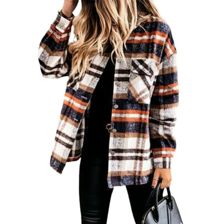 Sexy Dance Womens Flannel Long Sleeve Tops Boyfriend Buttons Down Plaid Shirts Casual Tunic Blouses Tops Red XXL | Walmart (US)