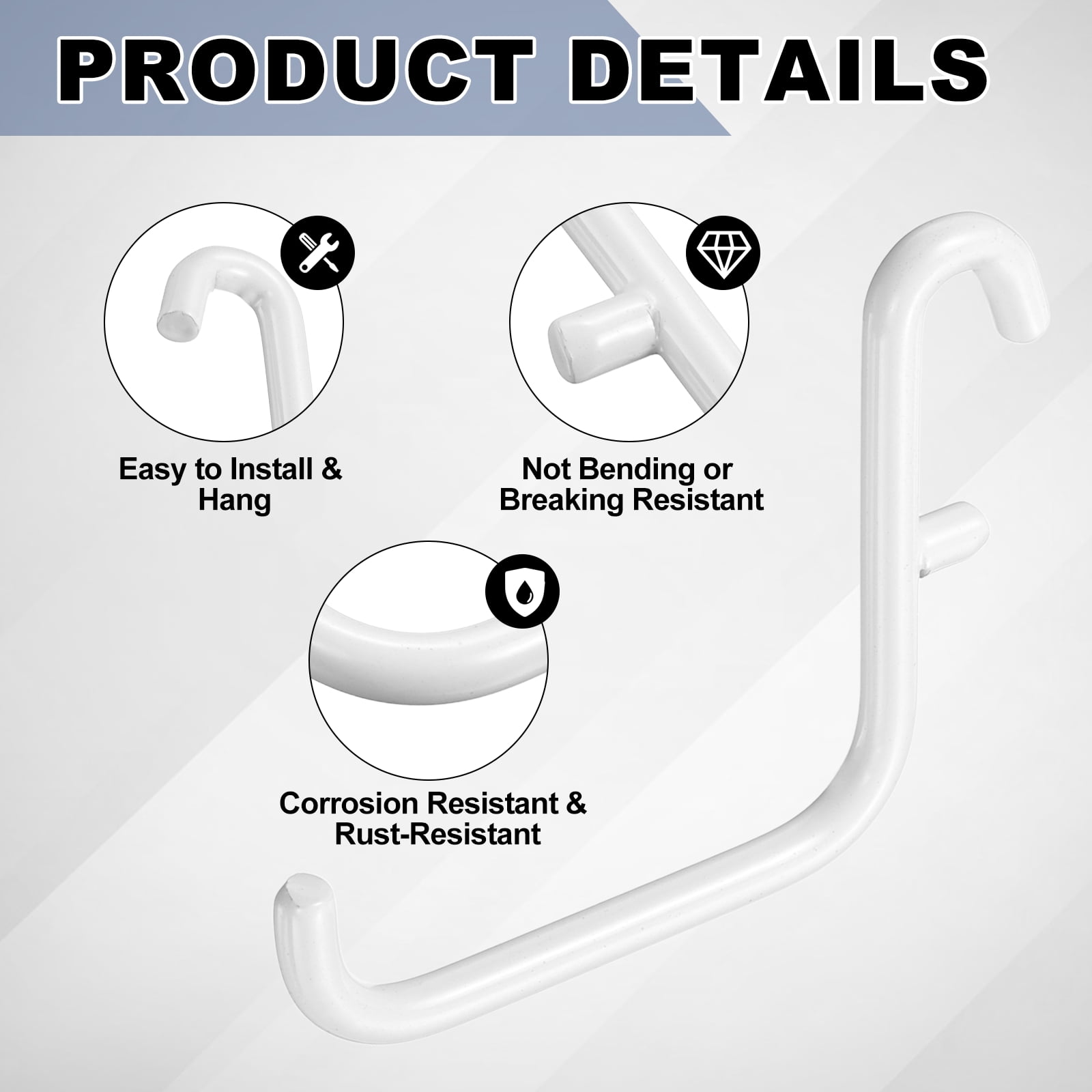 Uxcell 12Pcs Pegboard Hooks, 2.4 x 2 in Metal Peg Board Hooks for Hanging Fit 5x16mm, White