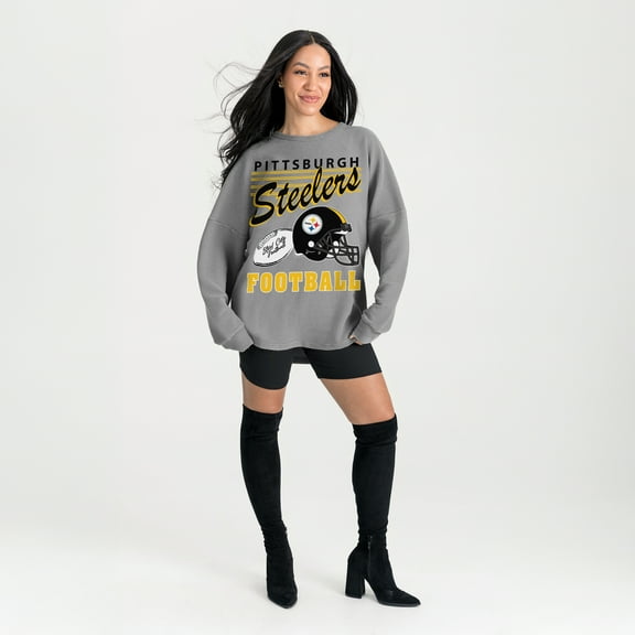 Women's Gameday Couture Gray Pittsburgh Steelers Oversized Sweet Victory Corded Sweatshirt
