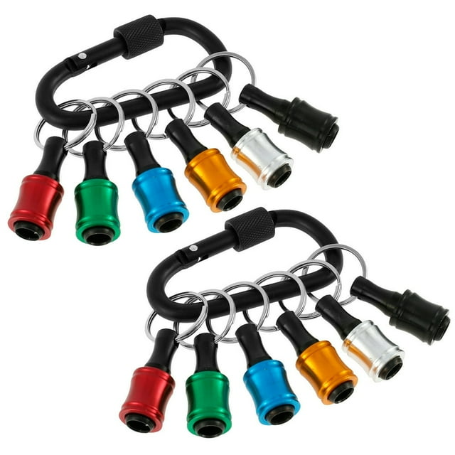 12Pcs Drill Bit Holder Aluminum Alloy 1/4 Inch Hex Shank Drill Bit Keychain Colorful Quick Change Drill Bit Extension Bar with Buckle for Impact Tips Screwdriver Drill Bits