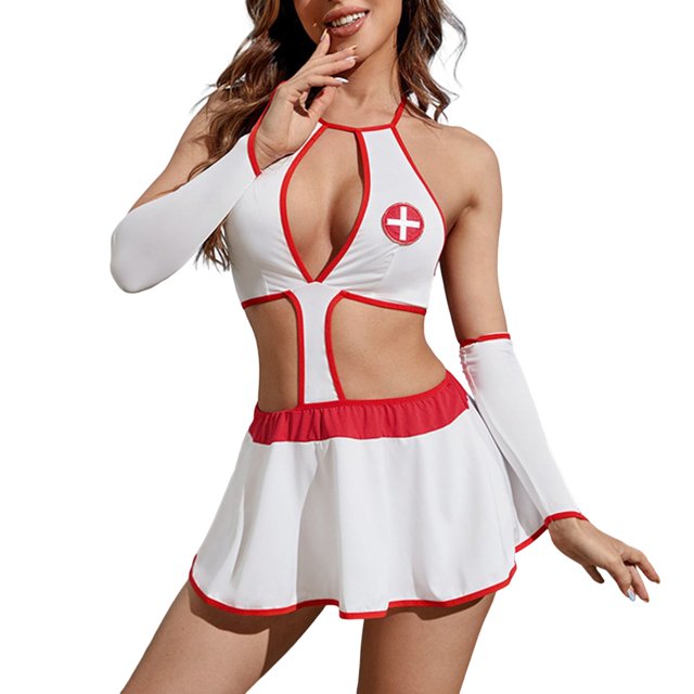 Gibobby Conjunto de lencería Sexy Lencería erótica para Mujer Babydoll Colegiala Uniforme Colegiala Ropa Interior Sensual de Dama Conjunto de Pijama(Blanco, M)